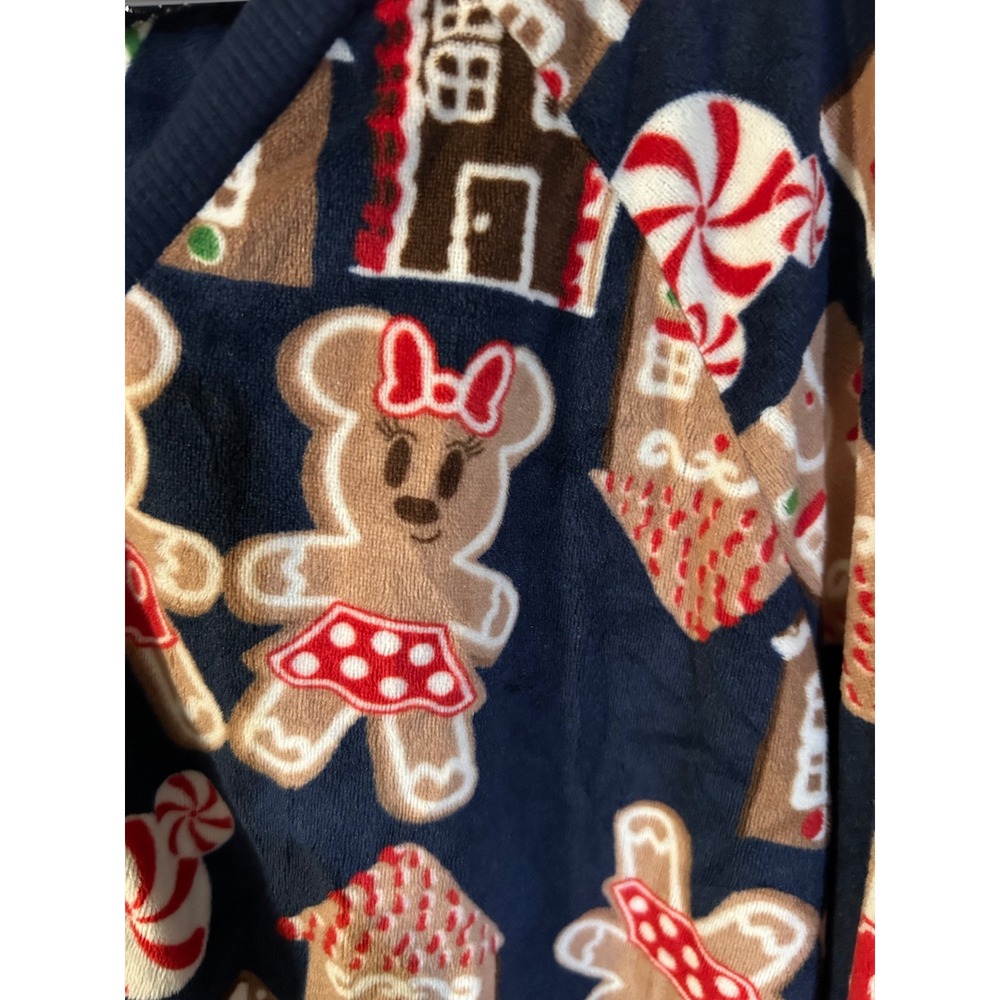 Disney Mickey Minnie Gingerbread Holiday Pajama Top Navy Plush Fleece XL 16-18